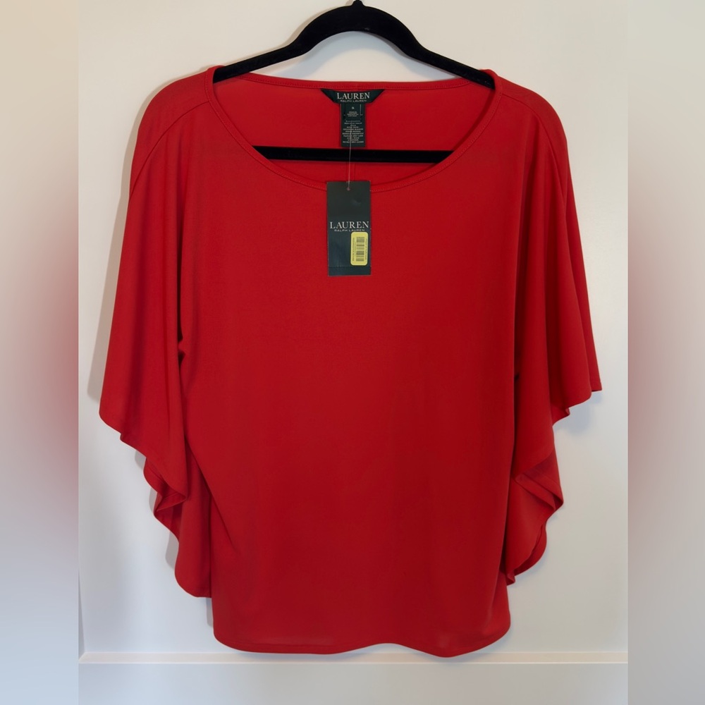 🆕 Ralph Lauren Women's Red Flowy Blouse, New with Tags, Size Small